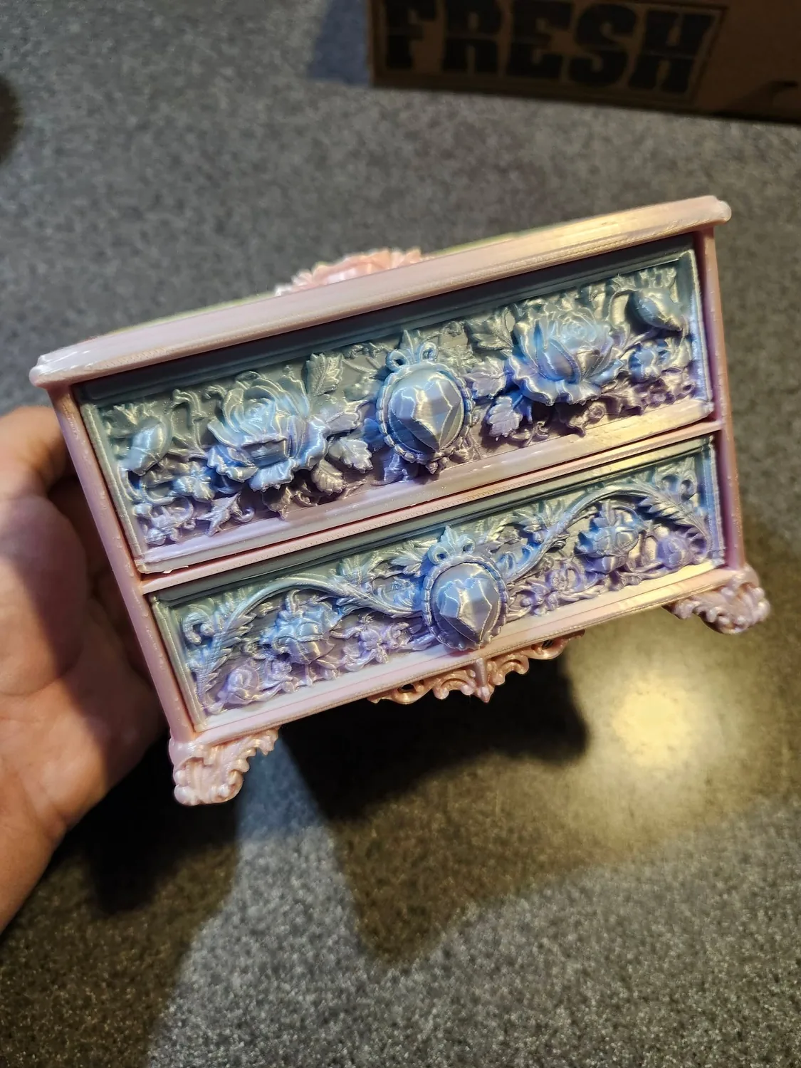 Floral two-drawer keepsake chest printed by Creative Keepsakes